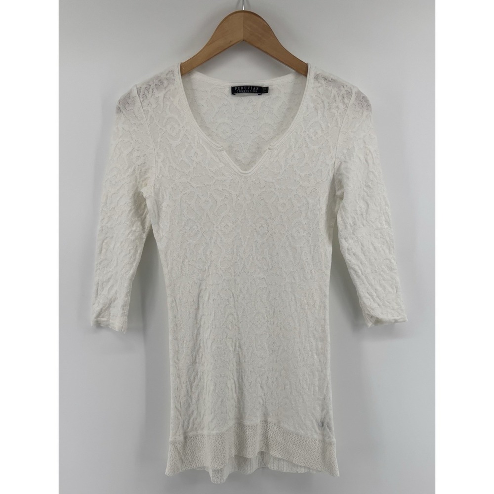 Peruvian Connection Dress Sz S 100% Pima Cotton Feminine Flirty Crotchet Dainty